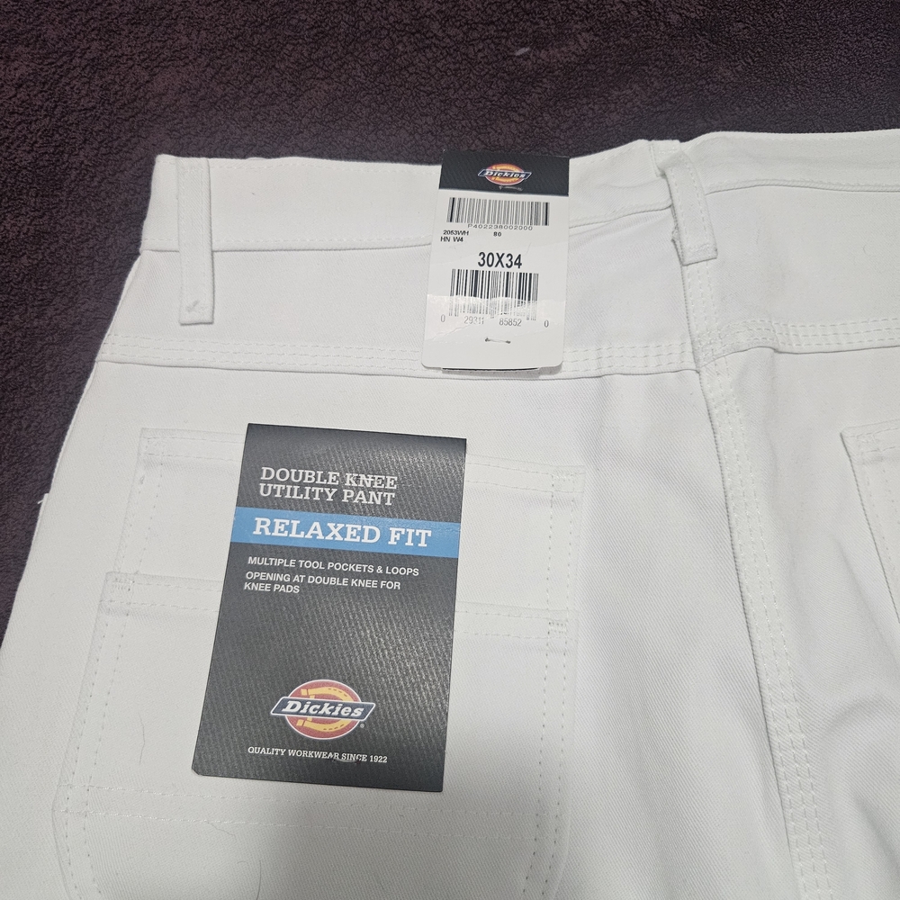 Dickies White Relaxed Fit Utility Pants Double Knee Painters 30x34